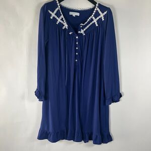 Eileen West Nightgown Short XS Prairie Cottage Ruffle Crochet Ranch‎ Navy Blue